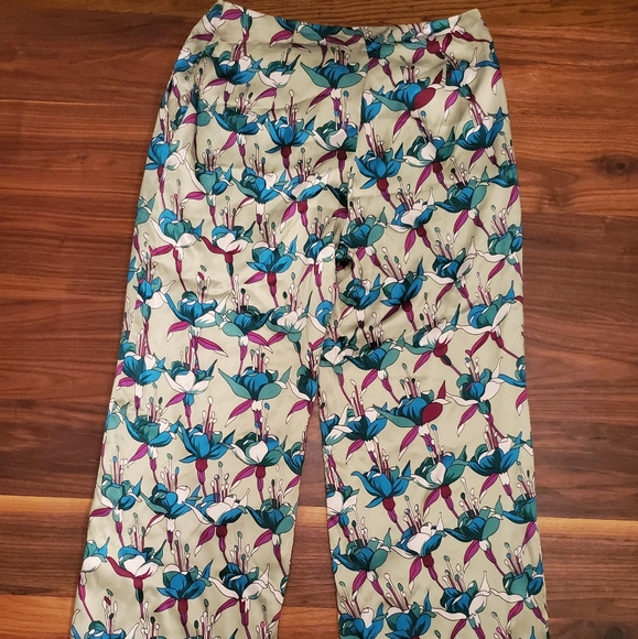 Vivienne Hu Green Floral Print Wide Leg Pants SZ 8 - Picture 7 of 7